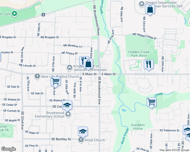 map of restaurants, bars, coffee shops, grocery stores, and more near 224 Southeast 44th Avenue in Hillsboro