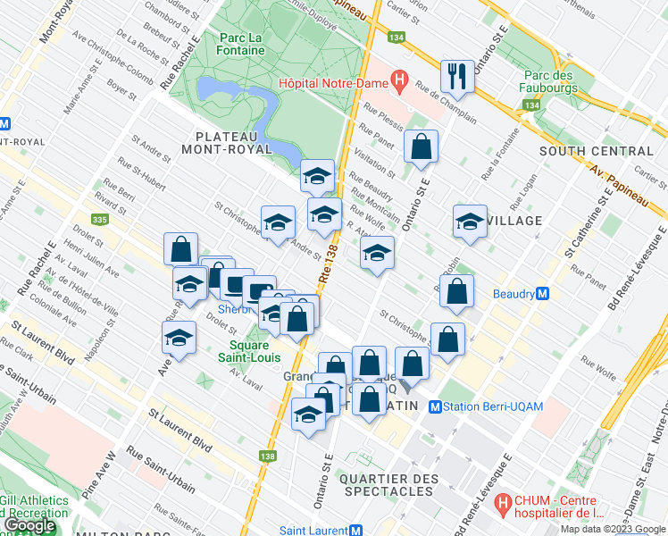 map of restaurants, bars, coffee shops, grocery stores, and more near in Montreal