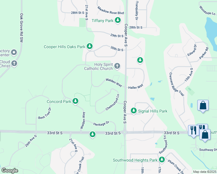 map of restaurants, bars, coffee shops, grocery stores, and more near 2210 Chelmsford Lane in St. Cloud