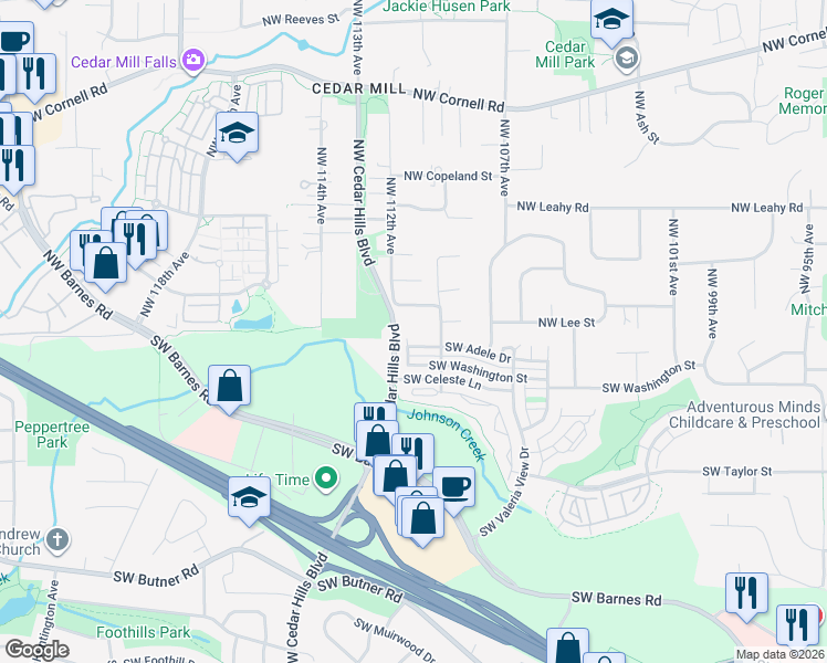 map of restaurants, bars, coffee shops, grocery stores, and more near 159 Northwest 110th Avenue in Portland