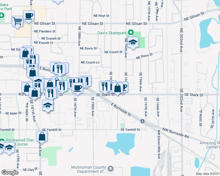 map of restaurants, bars, coffee shops, grocery stores, and more near 237 Southeast 192nd Avenue in Portland