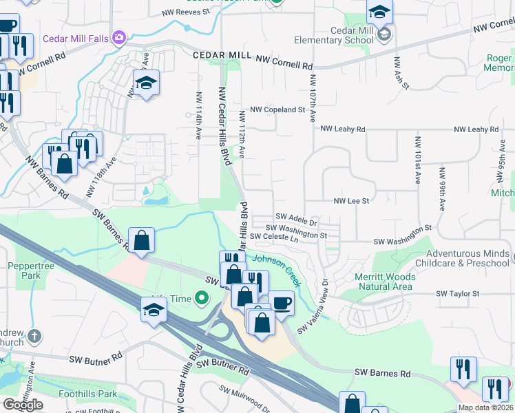 map of restaurants, bars, coffee shops, grocery stores, and more near 159 Northwest 110th Avenue in Portland