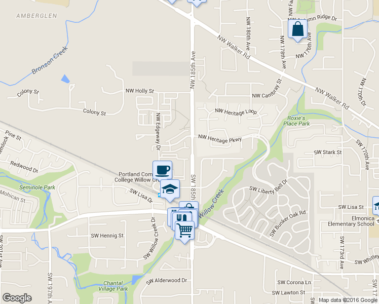 map of restaurants, bars, coffee shops, grocery stores, and more near in Hillsboro