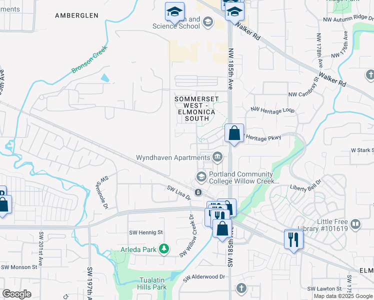 map of restaurants, bars, coffee shops, grocery stores, and more near 215 Northeast Edgeway Drive in Beaverton