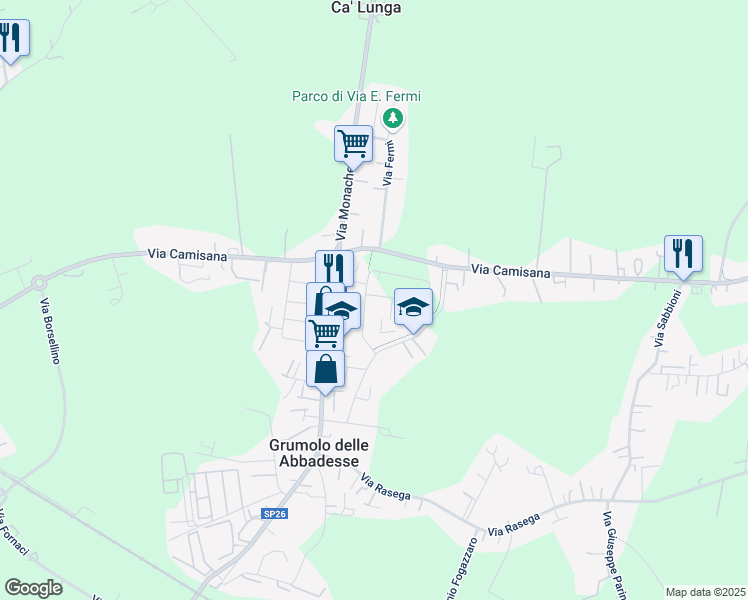 map of restaurants, bars, coffee shops, grocery stores, and more near 6 Via Santa Scolastica in Grumolo delle Abbadesse