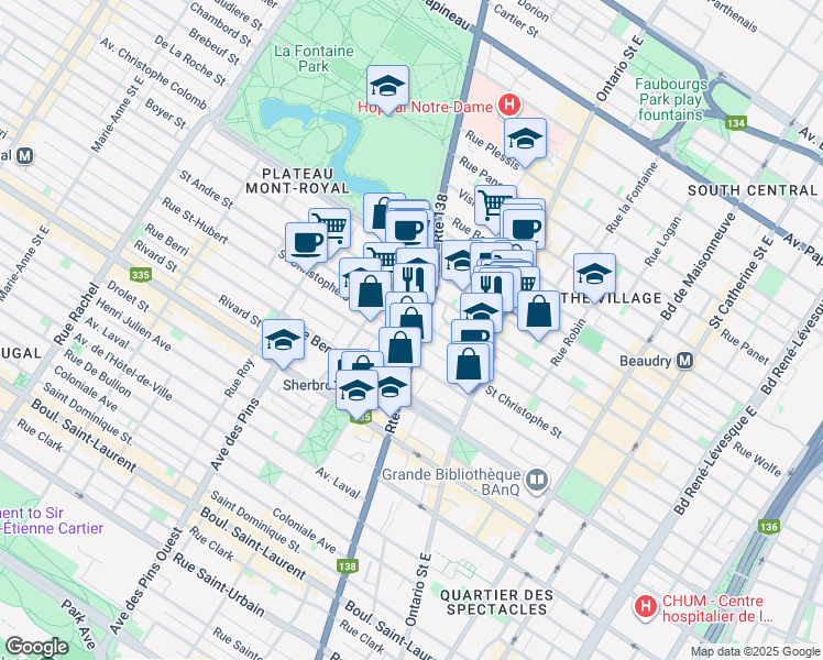 map of restaurants, bars, coffee shops, grocery stores, and more near 3250 Rue Saint-André in Montréal