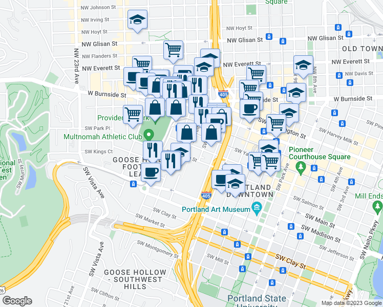 map of restaurants, bars, coffee shops, grocery stores, and more near 924 Southwest 16th Avenue in Portland