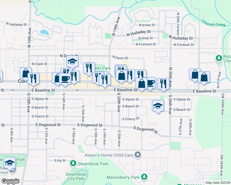 map of restaurants, bars, coffee shops, grocery stores, and more near in Cornelius