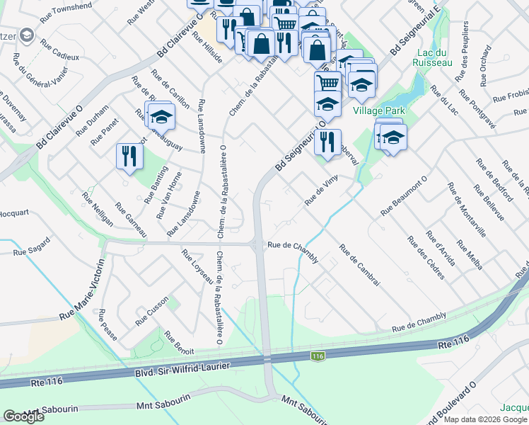 map of restaurants, bars, coffee shops, grocery stores, and more near 280 Boulevard Seigneurial Ouest in Saint-Bruno-de-Montarville