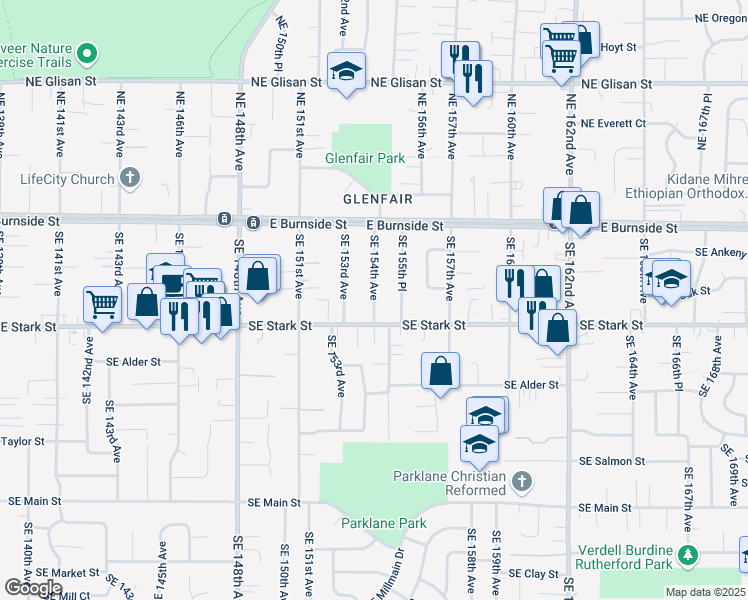 map of restaurants, bars, coffee shops, grocery stores, and more near 309 Southeast 154th Avenue in Portland