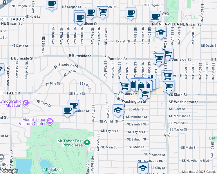map of restaurants, bars, coffee shops, grocery stores, and more near 222 Southeast 73rd Avenue in Portland