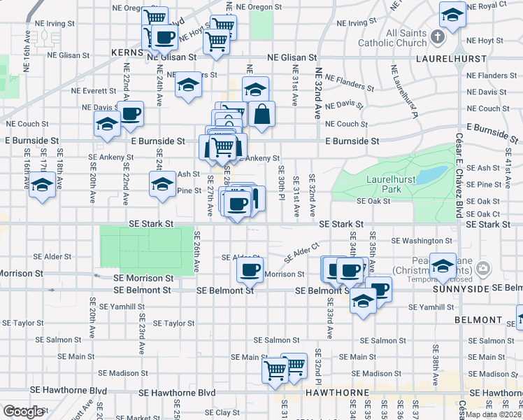 map of restaurants, bars, coffee shops, grocery stores, and more near in Portland