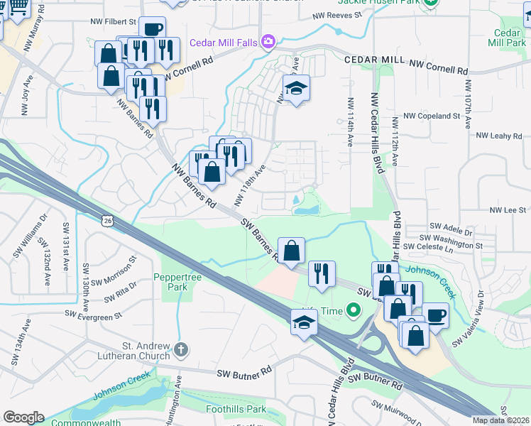 map of restaurants, bars, coffee shops, grocery stores, and more near 217 Northwest 117th Loop in Portland