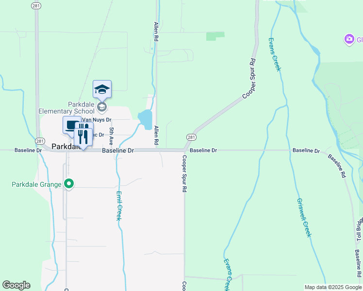 map of restaurants, bars, coffee shops, grocery stores, and more near 7185 Cooper Spur Road in Mount Hood Parkdale