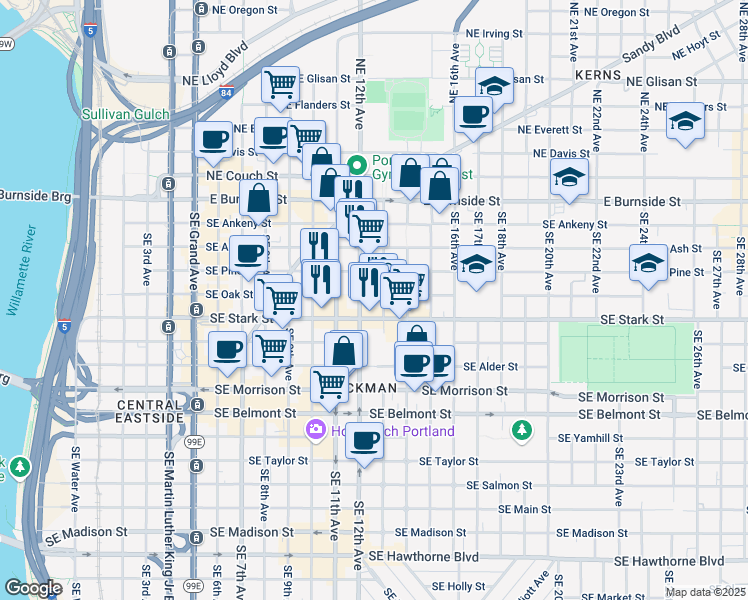 map of restaurants, bars, coffee shops, grocery stores, and more near 310 Southeast 12th Avenue in Portland