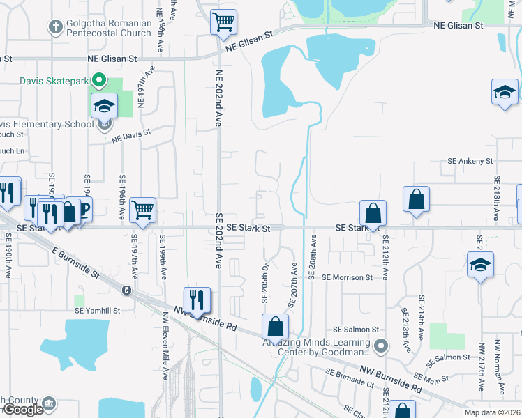 map of restaurants, bars, coffee shops, grocery stores, and more near 20433 Southeast Stark Street in Gresham
