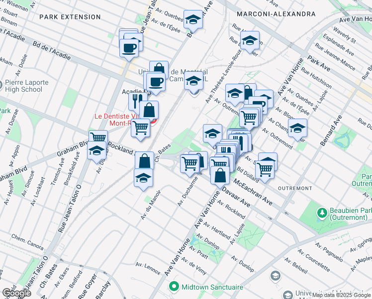 map of restaurants, bars, coffee shops, grocery stores, and more near 970 McEachran Avenue in Montreal