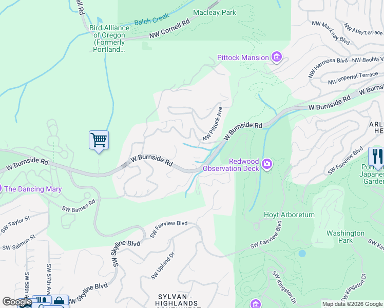 map of restaurants, bars, coffee shops, grocery stores, and more near 4520 Northwest Barnes Road in Portland