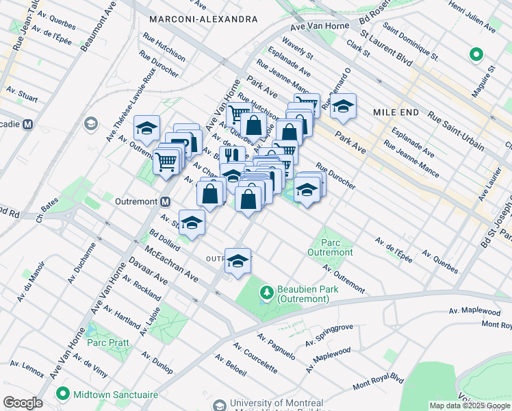 map of restaurants, bars, coffee shops, grocery stores, and more near 610 Avenue Champagneur in Montréal