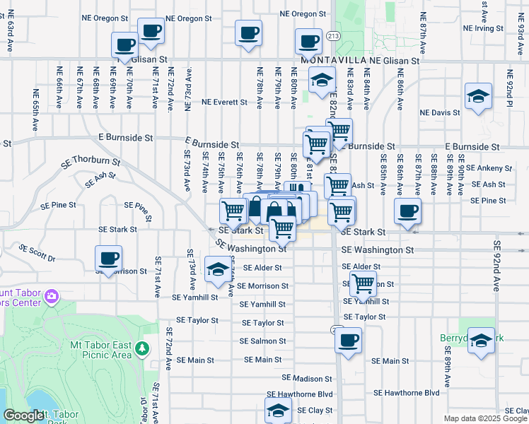 map of restaurants, bars, coffee shops, grocery stores, and more near 316 Southeast 78th Avenue in Portland