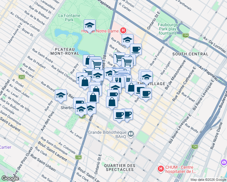 map of restaurants, bars, coffee shops, grocery stores, and more near 2058 Rue Saint-Timothée in Montréal