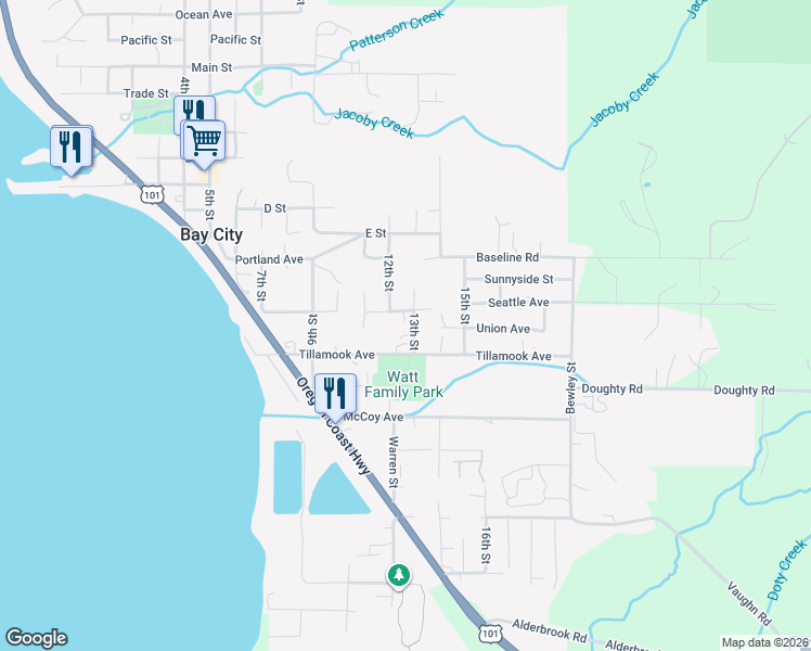 map of restaurants, bars, coffee shops, grocery stores, and more near 6475 Seattle Avenue in Bay City