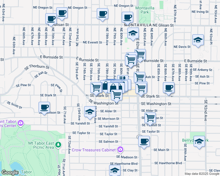 map of restaurants, bars, coffee shops, grocery stores, and more near 316 Southeast 78th Avenue in Portland
