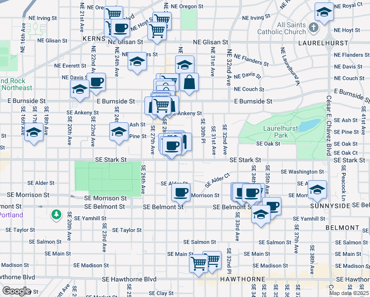 map of restaurants, bars, coffee shops, grocery stores, and more near in Portland