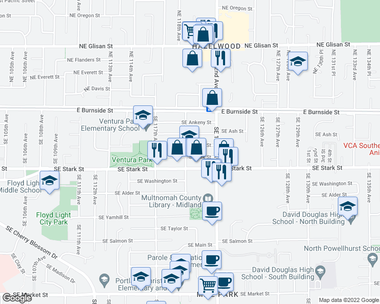 map of restaurants, bars, coffee shops, grocery stores, and more near in Portland
