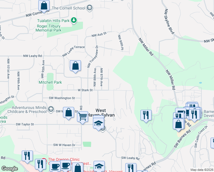 map of restaurants, bars, coffee shops, grocery stores, and more near 145 Northwest 86th Avenue in Portland