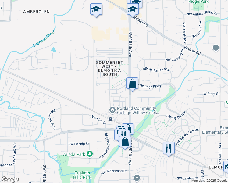 map of restaurants, bars, coffee shops, grocery stores, and more near 18599 Northwest Heritage Parkway in Beaverton
