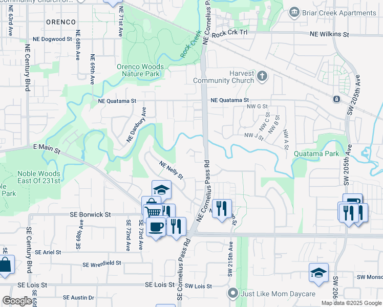 map of restaurants, bars, coffee shops, grocery stores, and more near 203 Northeast Cornelius Pass Road in Hillsboro