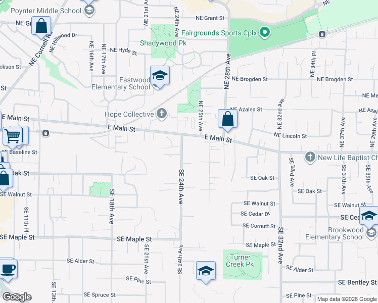 map of restaurants, bars, coffee shops, grocery stores, and more near 162 Southeast 24th Avenue in Hillsboro