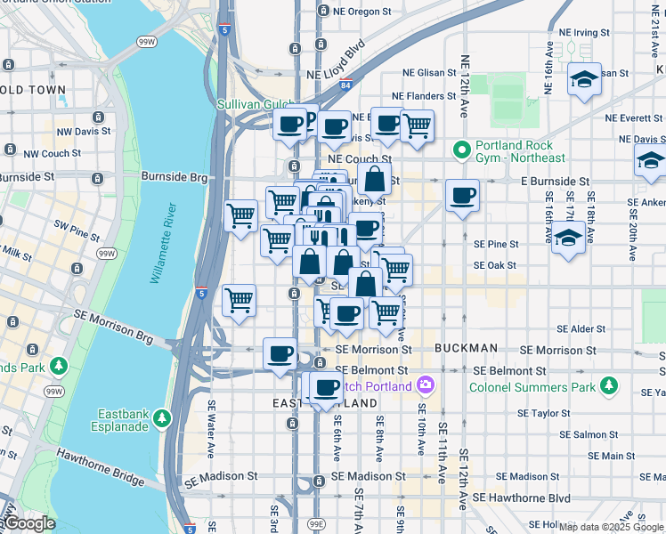 map of restaurants, bars, coffee shops, grocery stores, and more near in Portland