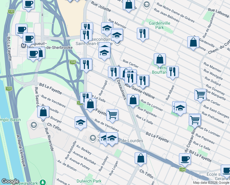 map of restaurants, bars, coffee shops, grocery stores, and more near 813 Rue Mercier in Longueuil