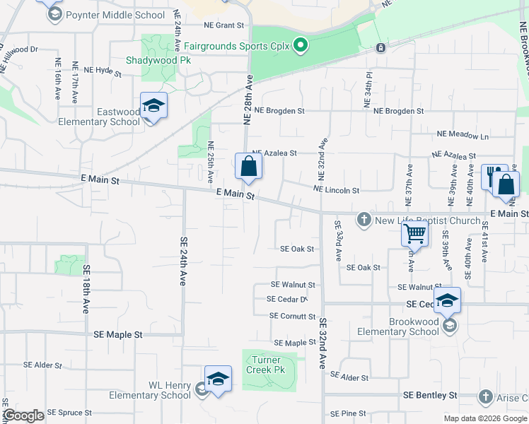 map of restaurants, bars, coffee shops, grocery stores, and more near 136 Southeast 29th Avenue in Hillsboro