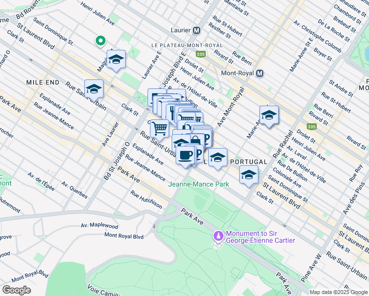 map of restaurants, bars, coffee shops, grocery stores, and more near in Montreal