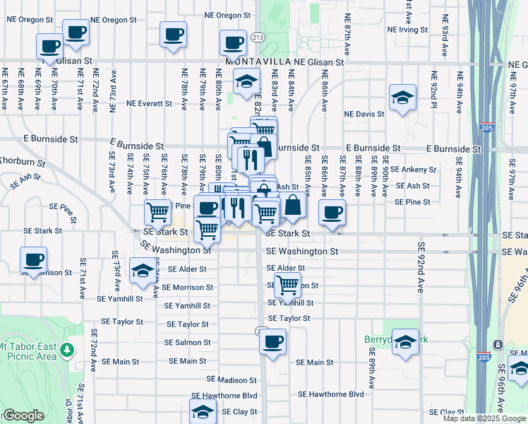map of restaurants, bars, coffee shops, grocery stores, and more near 237 Southeast 83rd Avenue in Portland