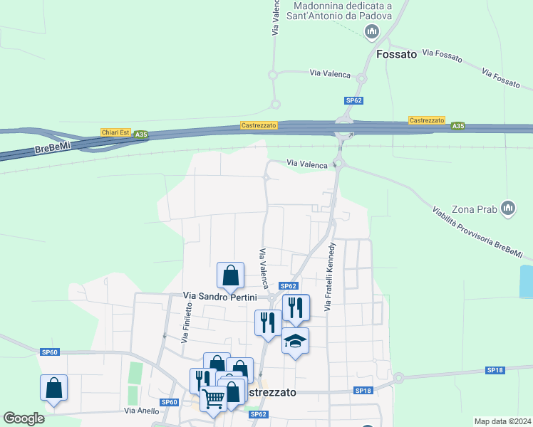 map of restaurants, bars, coffee shops, grocery stores, and more near Via Valenca in Castrezzato