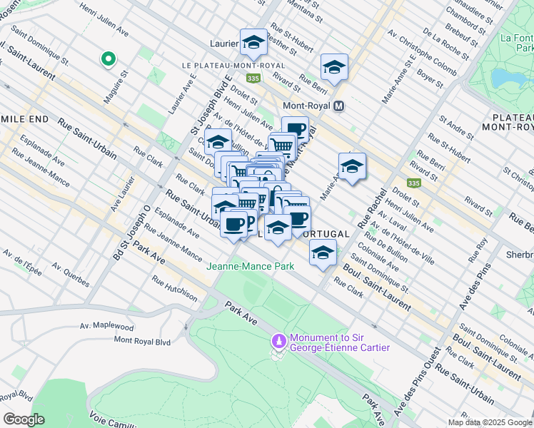 map of restaurants, bars, coffee shops, grocery stores, and more near 4467 Boulevard Saint-Laurent in Montréal