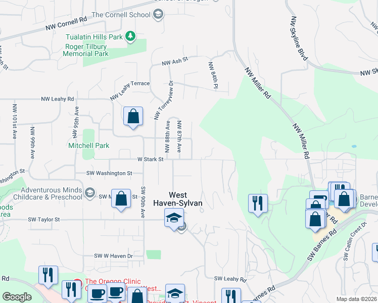 map of restaurants, bars, coffee shops, grocery stores, and more near 145 Northwest 86th Avenue in Portland