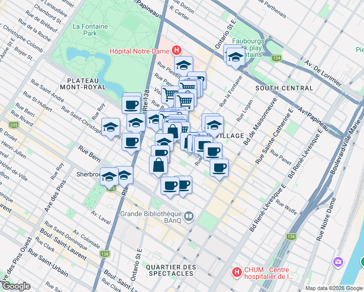 map of restaurants, bars, coffee shops, grocery stores, and more near 1889 Rue Atateken in Montréal