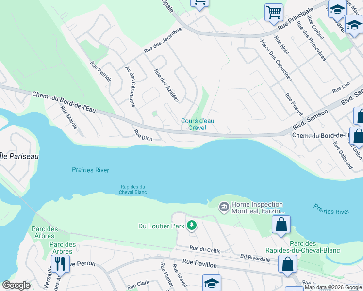 map of restaurants, bars, coffee shops, grocery stores, and more near 1000 Rue Fauvel in Laval