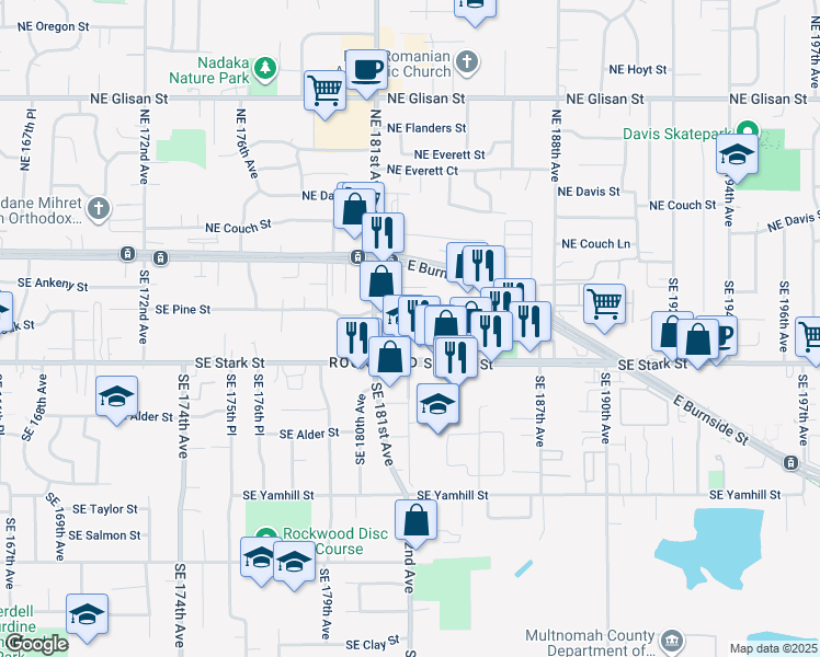 map of restaurants, bars, coffee shops, grocery stores, and more near in Gresham