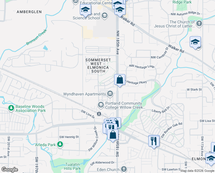 map of restaurants, bars, coffee shops, grocery stores, and more near 10757 Northeast Red Wing Way in Hillsboro