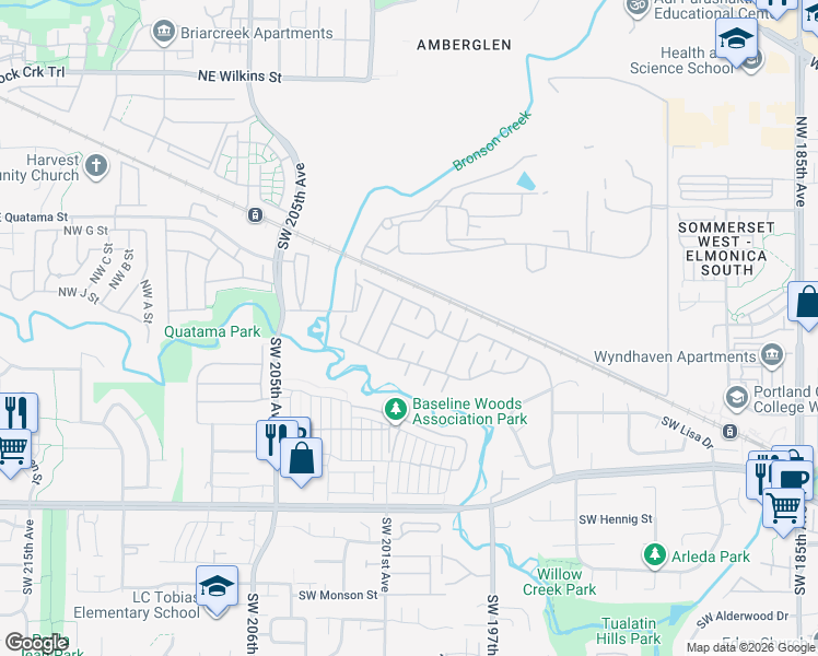 map of restaurants, bars, coffee shops, grocery stores, and more near 100 Southwest 195th Avenue in Beaverton
