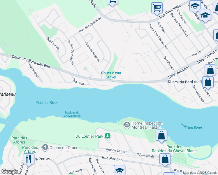 map of restaurants, bars, coffee shops, grocery stores, and more near 960 Rue Fauvel in Laval