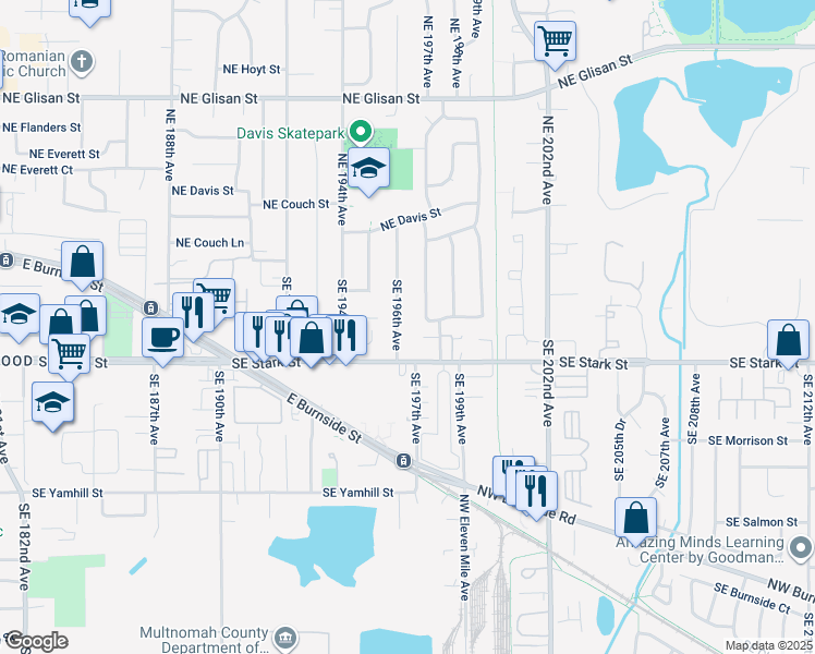 map of restaurants, bars, coffee shops, grocery stores, and more near 233 Southeast 197th Avenue in Portland