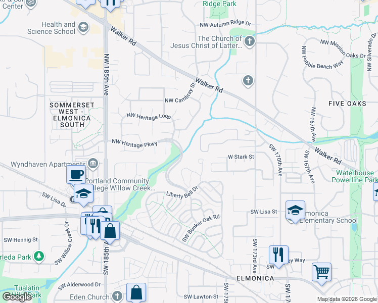 map of restaurants, bars, coffee shops, grocery stores, and more near in Beaverton