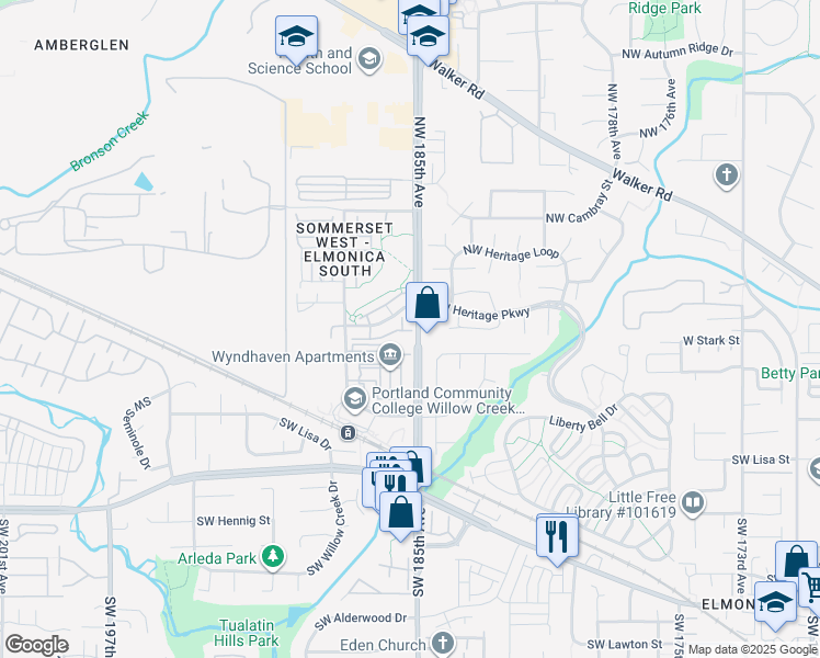 map of restaurants, bars, coffee shops, grocery stores, and more near in Hillsboro